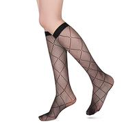 Benefeet Sox Spitzen-Netz-Kniestrümpfe für Damen und Mädchen, Rüschen, Netzstoff, Lolita-Socken, Fischnetzstrümpfe, Schwarzes Fischnetz Argyle2, Einheitsgröße