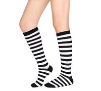 Benefeet Sox Womens Funny Colorful Striped Knee High Girls Fun Cute Rainbow Soccer Costume Novelty Tube Socks,White Black