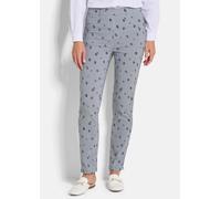 Schlupfhose GOLDNER "Bengalinhose LOUISA mit Streifen und Blumen", Damen, Gr. 46, N-Gr, weiß (weiß, blau, gemustert), Obermaterial: 49% Baumwolle CO. 34% Polyamid PA. 12% Polyester PES. 5% Elasthan EL