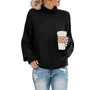 BENGZAN Damen Rollkragenpullover Slouchy Fledermausärmel Grobstrick Oversize Pullover-A||XL
