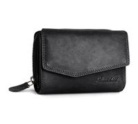 Benthill Damen Geldbörse Echt Leder - Portemonnaie mit RFID Schutz - Portmonee viele Kartenfächer - Echtleder Vintage Damenbörse inkl. Geschenkbox, Farbe:Schwarz