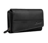 Benthill Geldbörse Damen Groß Echt Leder - RFID Portemonnaie Gross aus echtem Rindsleder - XXL Geldbeutel mit vielen Kartenfächer, Farbe:Schwarz