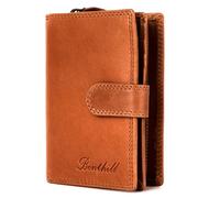 Benthill Geldbörse Damen Leder | Geldbeutel mit RFID Schutz aus Rindsleder | Portmonee mit 8 Kartenfächer Mittelgroß | Echt Leder Slim-Wallet Vintage inkl. Geschenkbox, Farbe:Braun