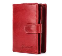 Benthill Geldbörse Damen Leder | Geldbeutel mit RFID Schutz aus Rindsleder | Portmonee mit 8 Kartenfächer Mittelgroß | Echt Leder Slim-Wallet Vintage inkl. Geschenkbox, Farbe:Rot