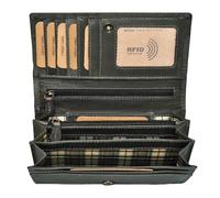 Benthill Geldbörse Damen Leder - Hochwertige Echt-Leder Damen Portemonnaie mit RFID Schutz - Lange Vintage Damenbörse - Frauen Portmonee inkl. Geschenkbox, Farbe:Olive - Grau