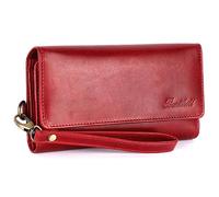 Benthill Geldbörse Damen Leder RFID | Damen Portemonnaie Groß mit vielen Kartenfächer | Grosses Vintage Slim Portmonee | Schmale Lange Damenbörse inkl. Geschenkbox, Farbe:Rot
