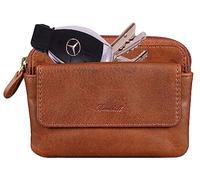Benthill Schlüsseltasche Leder | Schlüsselbörse mit Münzfach| Kleines Schlüsseletui mit Kartenfach | Echt Leder Schüssel-Etui, Farbe:Braun