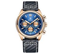 BENYAR by Herren-Armbanduhr, Militär-Stil, Chronograph, Datum, Sport, modisch, analog, wasserdicht, Business-Design für Herren, Blau Gold, Leather, Lanyard