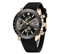 BENYAR by Herren Business Analoger Chronograph Quarzuhr 30M Wasserdicht Leuchtende Datumsanzeige Modische Freizeituhr Sport Multifunktions Lederuhr. (Gummi Gold Schwarz)