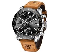 BENYAR by Herrenuhr Quarz Sport Chronograph Mode Marken Business Uhr Herren Braun Lederuhr Wasserdicht Kratzfest Analog Automatik Datum Elegantes Geschenk Armbanduhr (braun Silber schwarz