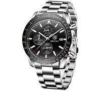 BENYAR by Herrenuhr Quarz Sport Chronograph Mode Marken Business Uhr Herren Braun Lederuhr Wasserdicht Kratzfest Analog Automatik Datum Elegantes Geschenk Armbanduhr (Stahl Schwarz