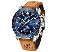 BENYAR Herrenuhr Quarz Sport Chronograph Mode Marken Business Uhr Herren Braun Lederuhr Wasserdicht Kratzfest Analog Automatik Datum Elegantes Geschenk Armbanduhr (braun Silber blau)