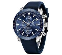 BENYAR Herrenuhr Quarz Sport Chronograph Mode Marken Business Uhr Herren Braun Lederuhr Wasserdicht Kratzfest Analog Automatik Datum Elegantes Geschenk Armbanduhr (Silberblau-J)