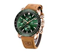 BENYAR Herrenuhr Quarz Sport Chronograph Mode Marken Business Uhr Herren Braun Lederuhr Wasserdicht Kratzfest Analog Automatik Datum Elegantes Geschenk Armbanduhr（golden grün）