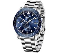BENYAR Herrenuhr Quarz Sport Chronograph Mode Marken Business Uhr Herren Braun Lederuhr Wasserdicht Kratzfest Analog Automatik Datum Elegantes Geschenk Armbanduhr (Stahlblau)
