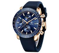 BENYAR Herrenuhr, Quarz Sport Chronometer, Fashion Brand Business Uhr, Blaue Gummiarmband Uhr, wasserdichte und Kratzfeste Simulation, automatische Datum, Geschenkuhr (Golden Blue