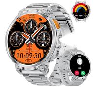 BENYAR SMART Militär Smartwatch Herren, 1.85" HD Großbildschirm, Taschenlampe, Anrufe, 120+ Sportmodi/Schrittzähler/Kalorien Fitnessuhr, Multifunktion Smartwatch für iOS Android, Silber
