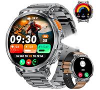 BENYAR SMART Militär Smartwatch Herren, 1.85" HD Großbildschirm, Taschenlampe, Anrufe, 120+ Sportmodi/Schrittzähler/Kalorien Fitnessuhr, Multifunktion Smartwatch für iOS Android, Schwarz Braun