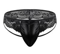 BEQLXTA Herren Sissy Tanga Slip Pouch Lace Frilly Bikini Slip T-Back G-String Unterwäsche(Schwarz)