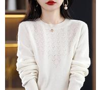 BEQUAH Wollpullover Neuer Kaschmirpullover Damen Casual Rundhals Pullover Mode Strickwaren Damen Herbst und Winter All-Match Einfarbig Pullover Weiß,S,Cn