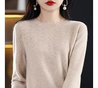BEQUAH Wollpullover Neuer Kaschmirpullover Damen Casual Rundhals Pullover Mode Strickwaren Damen Herbst und Winter All-Match Einfarbig Pullover Beige,S,Cn