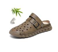 Bequeme atmungsaktive Leder-Sandalen für Herren, Leder, geschlossene Zehen, orthopädische Aushöhlungen, Sommer-Sandalen, Fischerschuhe für Spaziergänge, Wandern, Strand, grau, 43 EU