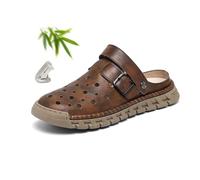 Bequeme atmungsaktive Leder-Sandalen für Herren, Leder, geschlossene Zehen, orthopädische Aushöhlungen, Sommer-Sandalen, Fischerschuhe für Spaziergänge, Wandern, Strand, braun, 43 EU
