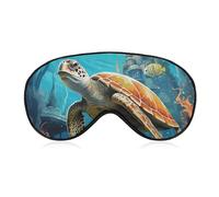 Bequeme Augenmaske zum Schlafen, Delfine, Meeresschildkröte, Korallenriff, bedruckt, lichtblockierend, Augenabdeckung mit verstellbarem Riemen, Augenklappen, Augenbinde für Büro, Nickerchen, Reisen