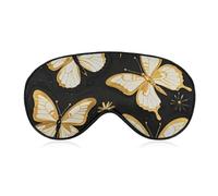 Bequeme Augenmaske zum Schlafen, goldfarben, weiße Schmetterlinge, schwarz, bedruckt, lichtblockierend, Augenabdeckung mit verstellbarem Riemen, Augenklappen, Augenbinde für Büro, Nickerchen, Reisen