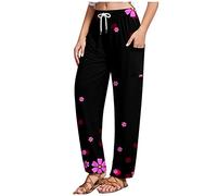 Bequeme Hose Damen Cargo Hose Damen Baggy Kurze Hosen Damen Sommer High Waist Elastische Taille Leoparden Druck Freizeithose Mit Taschen Tunnelzug Stretch Jogginghose Yogahose Damen (Schwarz, Xl)