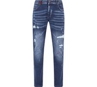 Bequeme Jeans 2Y PREMIUM "2Y Premium JULIO RIPPED SLIM FIT JEANS", Herren, Gr. 36, Normalgrößen, blau (midblau), 98% Baumwolle, 2% Elasthan, unifarben, Jeans (38833544-36) midblau