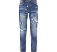 Bequeme Jeans 2Y PREMIUM "2Y Premium VICTOR RIPPED SLIM FIT JEANS", Herren, Gr. 31, Normalgrößen, midblau, 98% Baumwolle, 2% Elasthan, unifarben, Jeans (29240942-31) midblau