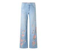 Bequeme Jeans AENGELS "AENGELS Liz Flower", Damen, Gr. 36/30, Länge 30, blau (bleached blau used), 91% Baumwolle, 6% Polyester, 3% Elasthan, Jeans (24230555-36) bleached blau used