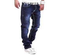 Bequeme Jeans BEHYPE "Stitch", Herren, Gr. 33, Länge 32, blau (dunkelblau), 98% Baumwolle, 2% Elasthan, Jeans, mit dicken Kontrastnähten (33765347-33) dunkelblau