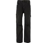 Bequeme Jeans KARL KANI "Karl Kani Herren KK Retro Baggy Workwear Knee Cut Denim", Damen, Gr. 32, Normalgrößen, bleachedschwarz, 100% Baumwolle, unifarben, Jeans (93357054-32) bleachedschwarz