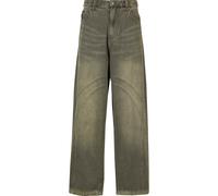Bequeme Jeans KARL KANI "Karl Kani Karl Kani OG Washed Wavy Seams Denim Baggy Pants", Herren, Gr. 38, Normalgrößen, schwarz schwarz, grün, 76% Baumwolle, 14% Viskose, 10% Polyester, unifarben, Jeans (