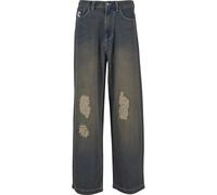 Bequeme Jeans KARL KANI "Karl Kani OG Distress Relaxed Baggy", Damen, Gr. 34, Normalgrößen, dunkelblau, 64% Baumwolle, 19% Polyester, 17% Viskose, unifarben, Jeans (66618363-34) dunkelblau