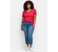 Bequeme Jeans SHEEGO, Damen, Gr. 42, Normalgrößen, blau (blau denim), 99% Baumwolle, 1% Elasthan, unifarben, 7/8-Länge, Jeans (26040550-42) blau denim