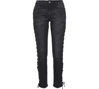 Bequeme Jeans URBAN CLASSICS "Urban Classics Damen Ladies Denim Lace Up Skinny Pants", Damen, Gr. 27, Normalgrößen, schwarz (schwarzwashed), 98% Baumwolle, 2% Elasthan, unifarben, Jeans (59919627-27)
