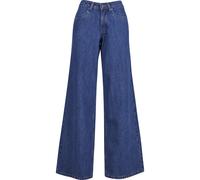 Bequeme Jeans URBAN CLASSICS "Urban Classics Damen Ladies Mid Waist Wide Denim", Damen, Gr. 28, Normalgrößen, midindigo washed, 100% Baumwolle, unifarben, Jeans (13063742-28) midindigo washed