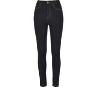 Bequeme Jeans URBAN CLASSICS "Urban Classics Damen Ladies Organic High Waist Skinny Jeans", Damen, Gr. 27, Normalgrößen, dunkelblau raw, 50% Baumwolle (Bio), 48% Baumwolle, 2% Elasthan, unifarben, Jea