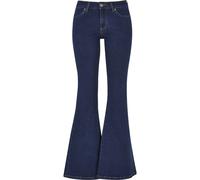 Bequeme Jeans URBAN CLASSICS "Urban Classics Damen Ladies Organic Low Waist Flared Denim", Damen, Gr. 29, Normalgrößen, midindigo washed, 98% Baumwolle, 2% Elasthan, unifarben, Jeans (63401544-29) mid