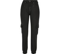 Stoffhose URBAN CLASSICS "Urban Classics Damen Ladies Organic Stretch Denim Cargo Pants" Gr. 29, Normalgrößen, schwarz (blackwashed) Damen Hosen (28621214-29) blackwashed