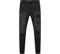 Bequeme Jeans URBAN CLASSICS "Urban Classics Herren Heavy Destroyed Slim Fit Jeans", Herren, Gr. 32/32, Länge 32, realschwarz heavy destroyed washed, 98% Baumwolle, 2% Elasthan, unifarben, Jeans (4821