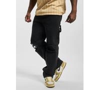 Bequeme Jeans KARL KANI "Karl Kani Herren KK Retro Baggy Workwear Knee Cut Denim", Herren, Gr. 30, Normalgrößen, bleachedschwarz, 100% Baumwolle, unifarben, Jeans (93357054-30) bleachedschwarz