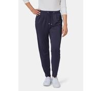 Stoffhose GOLDNER "Bequeme Slinky-Hose mit Schlupfbund", Damen, Gr. 42, N-Gr, blau (marine), Obermaterial: 96% Viskose CV. 4% Elasthan EL., Hosen Stoffhose, Bundfalte, Kordelzug (71541005-42) marine
