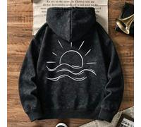 Bequemer gewaschener Grafik-Hoodie für Frauen, Oversized Pullover-Sweatshirt mit Kordelzug, langärmeliges warm gefüttertes Top für lässige Streetwear