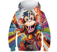 Bequemer Kinder Pullover Cartoon AFFE Dazzle Farben in 3D Optik - Kinder Hoodie Für Jeden Anlass, Weiches Kinder Sweatshirt Für Schule Und Freizeit