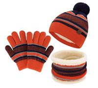 Bequemer Laden Winter Mütze Kinder Loop Schal Handschuhe Set Warm Bommelmütze Wintermütze Strickmütze Thermo Schlauchschal Winterhandschuhe Strickhandschuhe für 2-7 Jahre Jungen Mädchen, Orange