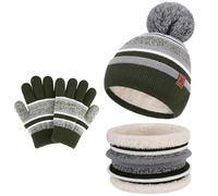Bequemer Laden Winter Mütze Kinder Loop Schal Handschuhe Set Warm Bommelmütze Wintermütze Strickmütze Thermo Schlauchschal Winterhandschuhe Strickhandschuhe für 2-7 Jahre Jungen Mädchen, Armeegrün